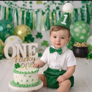 Lucky One Green and White Cake smash outfit first birthday green bloomers party